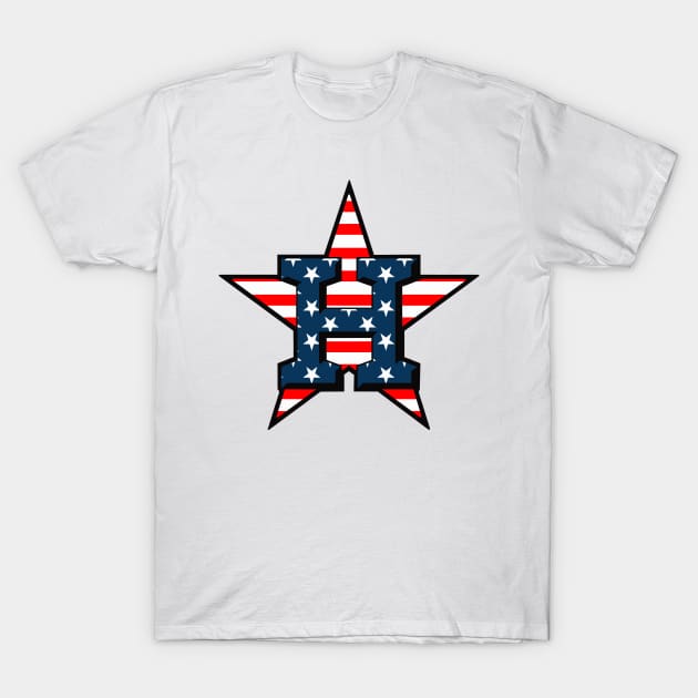 Houston H Stro American Flag T-Shirt by LED Graphix